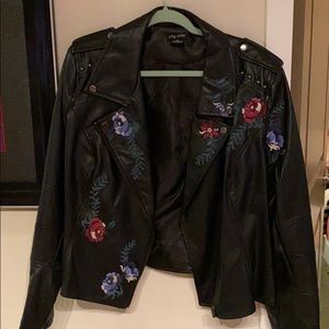 Gorgeous faux leather jacket with flowers